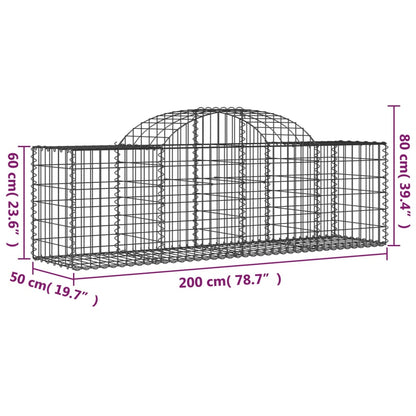 Paniers à gabions arqués 12 pcs 200x50x60/80 cm Fer galvanisé