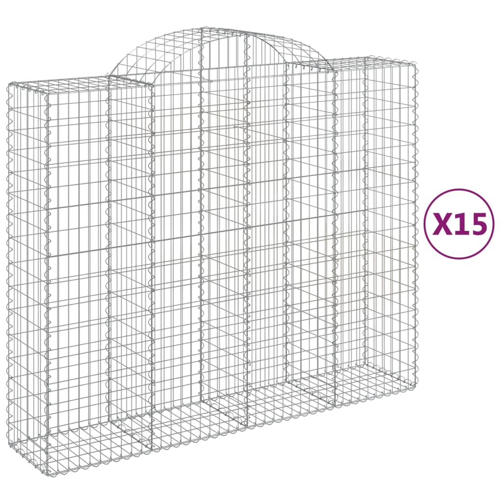Paniers à gabions arqués 15 pcs 200x50x160/180 cm Fer galvanisé