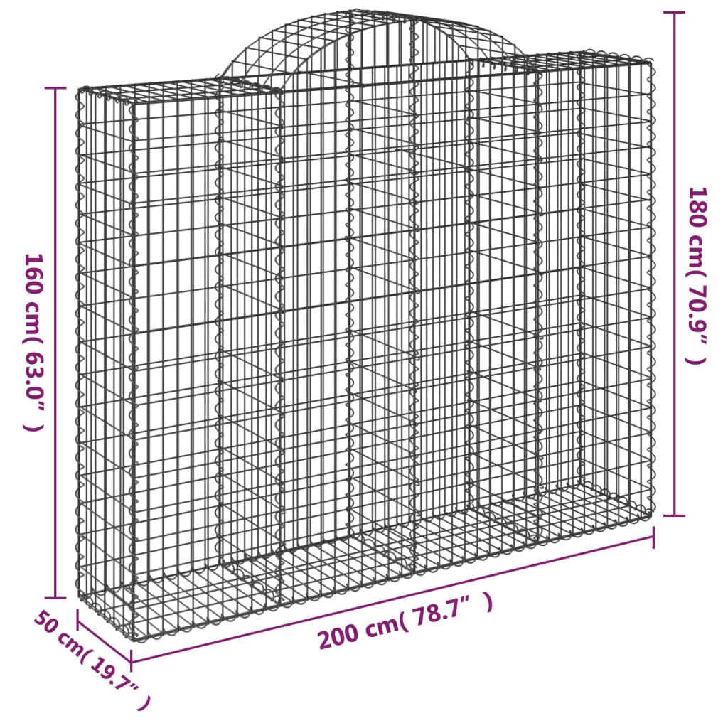 Paniers à gabions arqués 15 pcs 200x50x160/180 cm Fer galvanisé