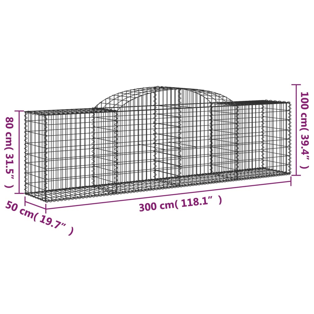 Paniers à gabions arqués 11 pcs 300x50x80/100 cm fer galvanisé