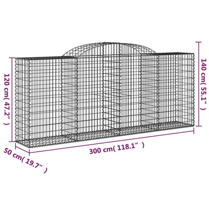 Paniers à gabions arqués 15 pcs 300x50x120/140 cm fer galvanisé
