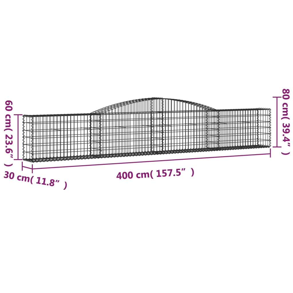 Paniers à gabions arqués 10 pcs 400x30x60/80 cm Fer galvanisé