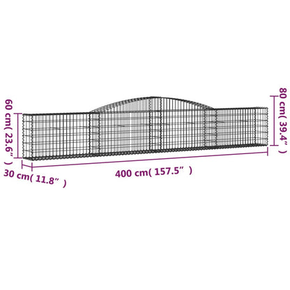 Paniers à gabions arqués 10 pcs 400x30x60/80 cm Fer galvanisé