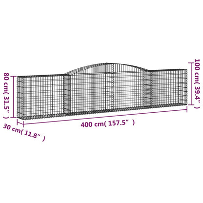 Paniers à gabions arqués 4 pcs 400x30x80/100 cm Fer galvanisé