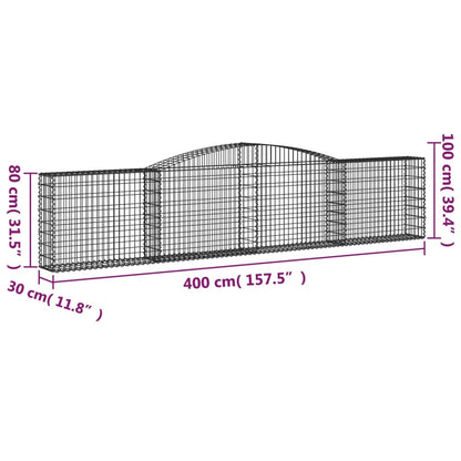 Paniers à gabions arqués 8 pcs 400x30x80/100 cm Fer galvanisé