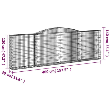 Paniers à gabions arqués 6 pcs 400x30x120/140 cm Fer galvanisé