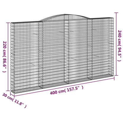 Paniers à gabions arqués 3 pcs 400x30x220/240 cm Fer galvanisé