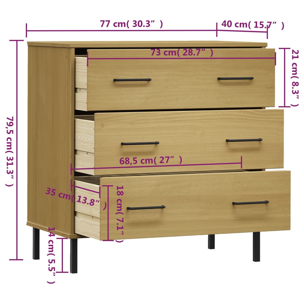 Commode 3 tiroirs Marron OSLO