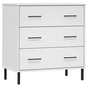 Commode 3 tiroirs Blanc en Bois massif OSLO