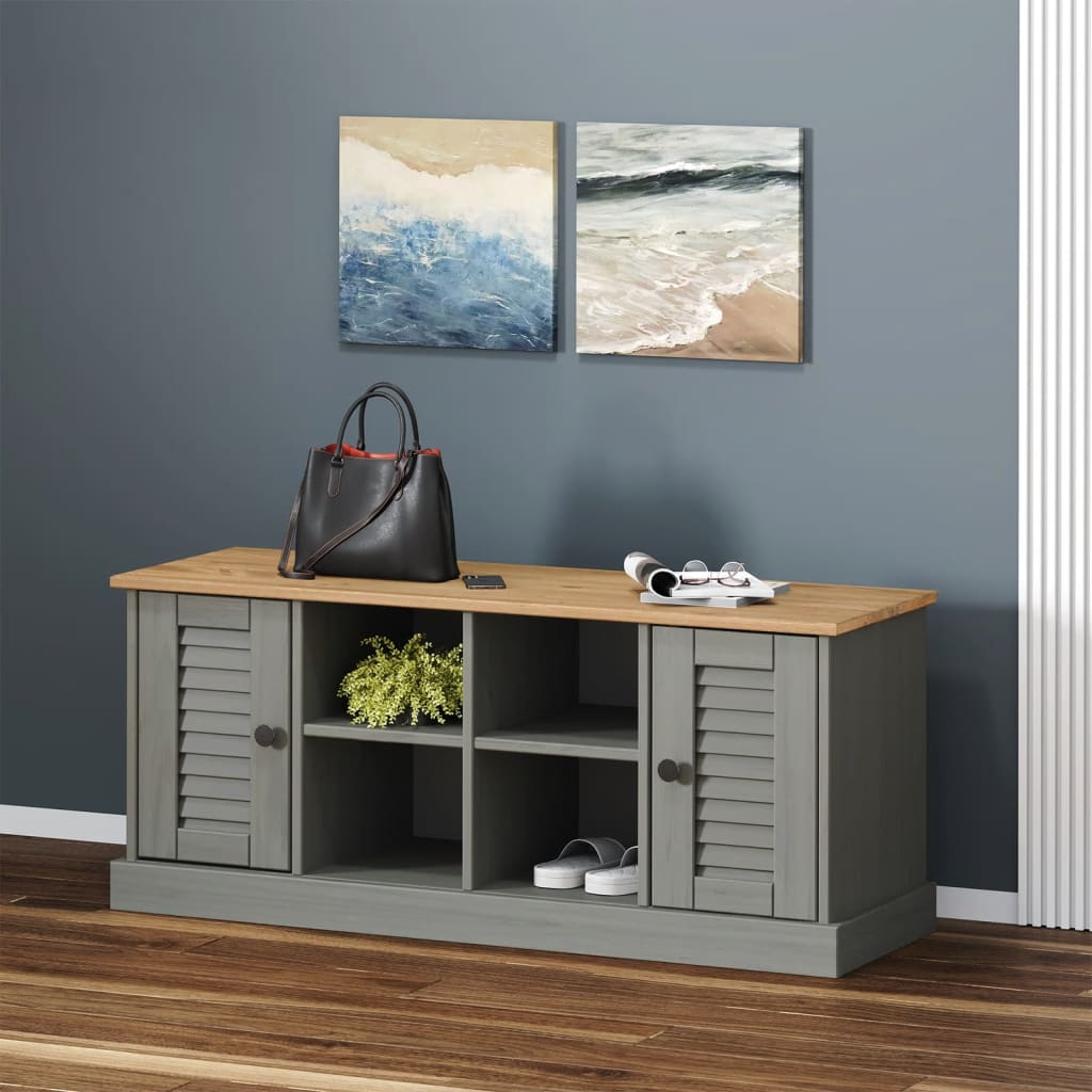 Banc à chaussures VIGO gris 106x35x40 cm bois massif de pin