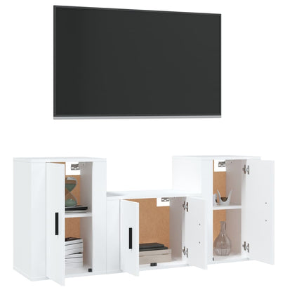 Conjunto de 3 pcs Ingeniería de muebles de televisión blanca Madera