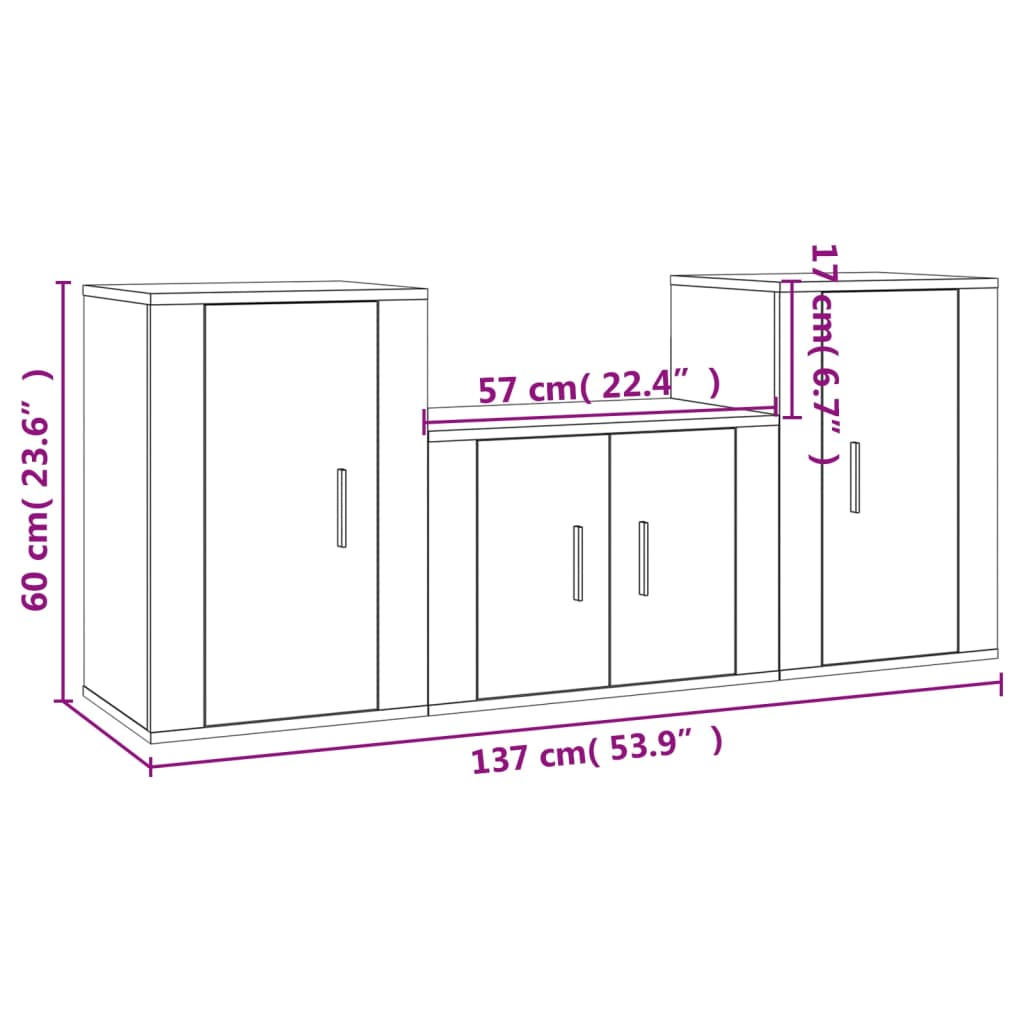 Conjunto de 3 pcs Ingeniería de muebles de televisión blanca Madera