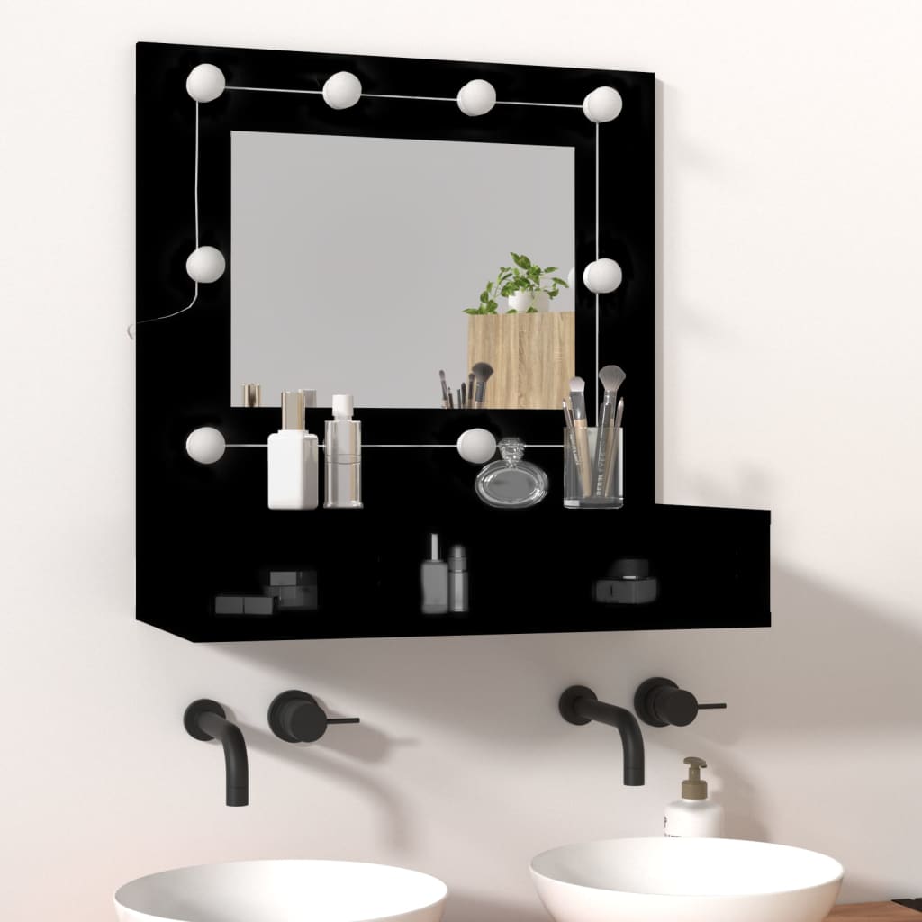 Cabinet a specchio con LED nero 60x31.5x62 cm