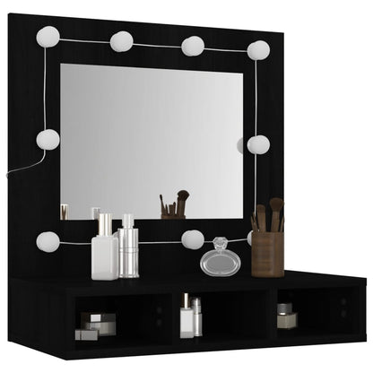Cabinet a specchio con LED nero 60x31.5x62 cm