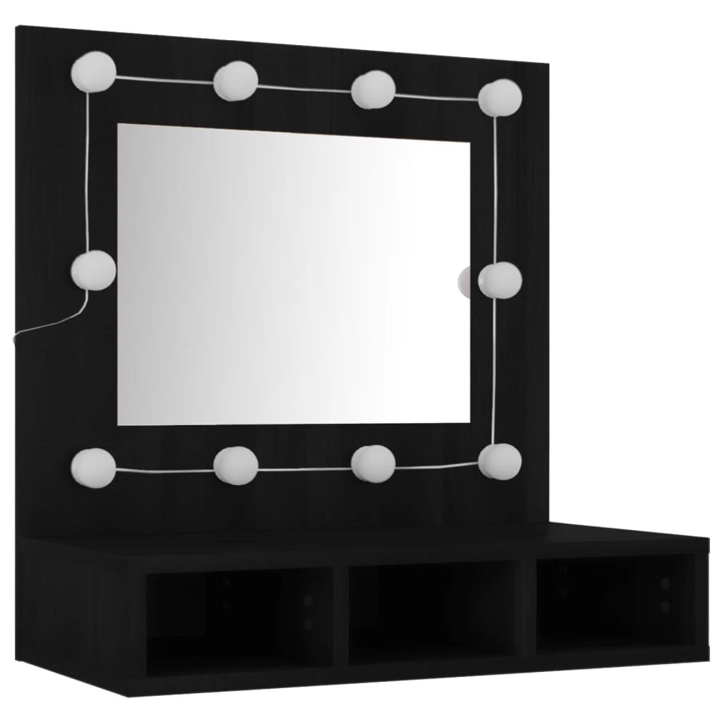 Cabinet a specchio con LED nero 60x31.5x62 cm