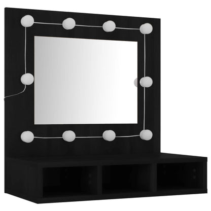 Cabinet a specchio con LED nero 60x31.5x62 cm