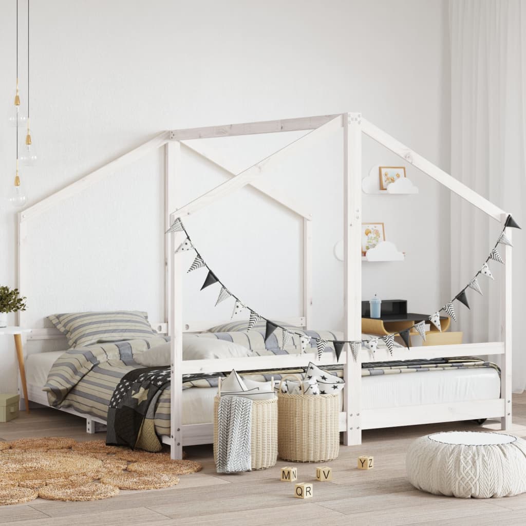 Goohome Cama completa para niños, cama de piso de madera, marco de cama  Montessori de madera doble con techo, cama infantil con diseño de casa de