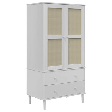 Garde-robe Armoire SENJA aspect rotin blanc 90x55x175cm bois massif pin