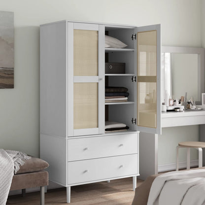 Garde-robe Armoire SENJA aspect rotin blanc 90x55x175cm bois massif pin
