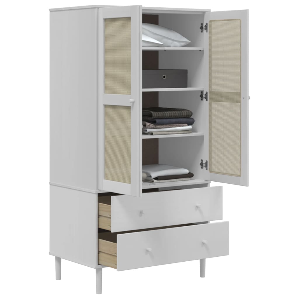 Garde-robe Armoire SENJA aspect rotin blanc 90x55x175cm bois massif pin