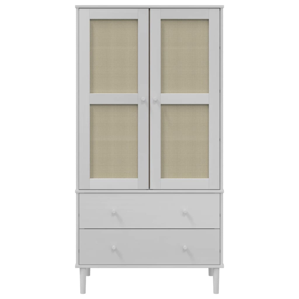 Garde-robe Armoire SENJA aspect rotin blanc 90x55x175cm bois massif pin