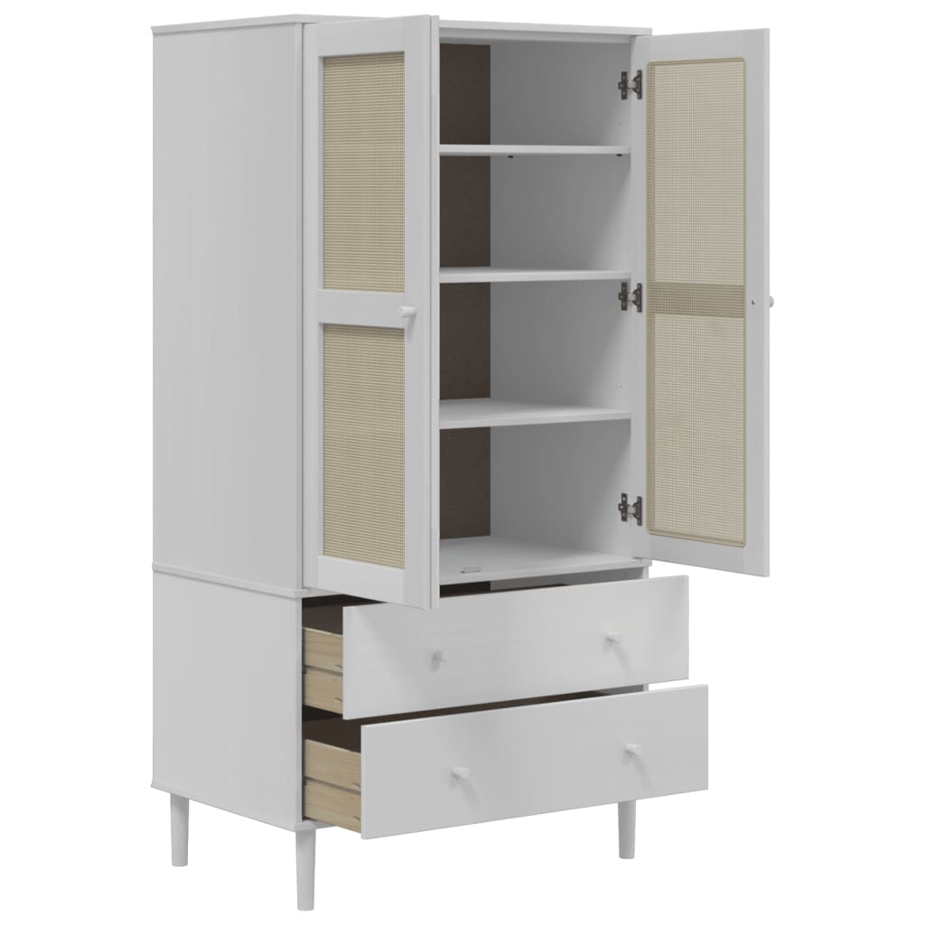 Garde-robe Armoire SENJA aspect rotin blanc 90x55x175cm bois massif pin