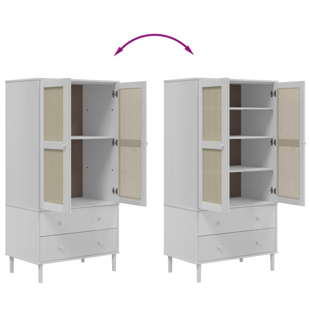 Garde-robe Armoire SENJA aspect rotin blanc 90x55x175cm bois massif pin