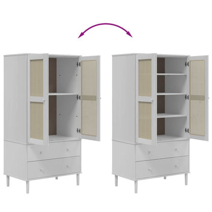 Garde-robe Armoire SENJA aspect rotin blanc 90x55x175cm bois massif pin