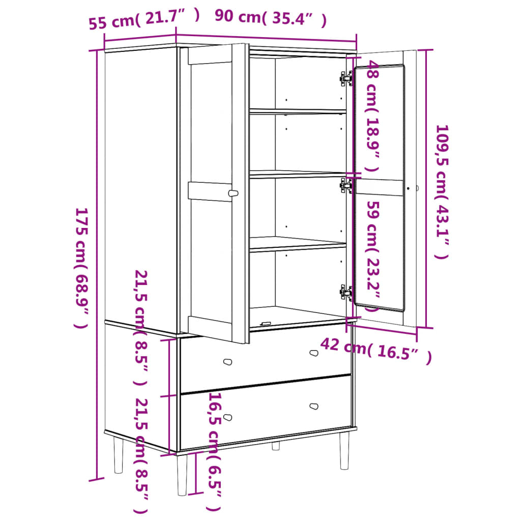 Garde-robe Armoire SENJA aspect rotin blanc 90x55x175cm bois massif pin