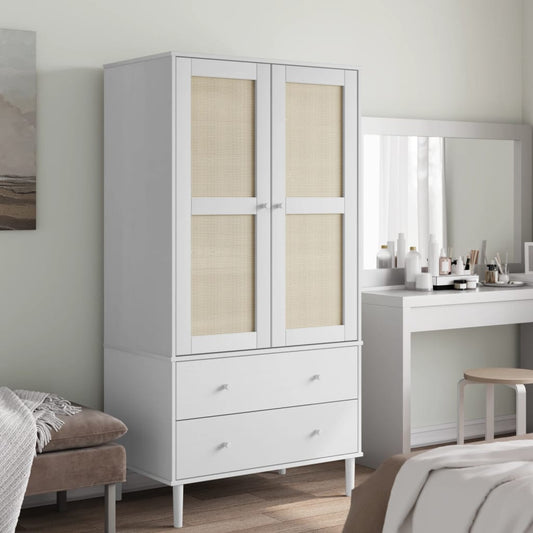 Garde-robe Armoire SENJA aspect rotin blanc 90x55x175cm bois massif pin