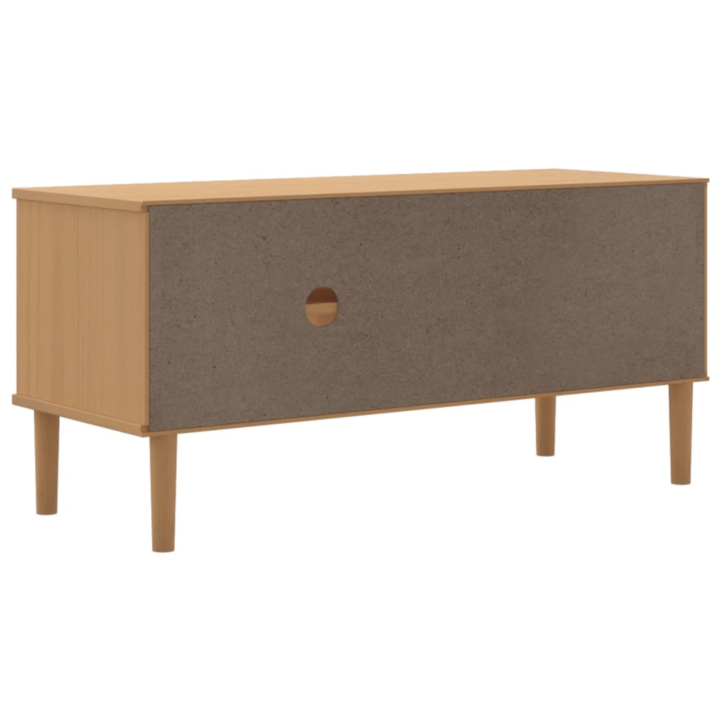 Meuble TV SENJA aspect rotin marron 106x40x49cm bois massif pin