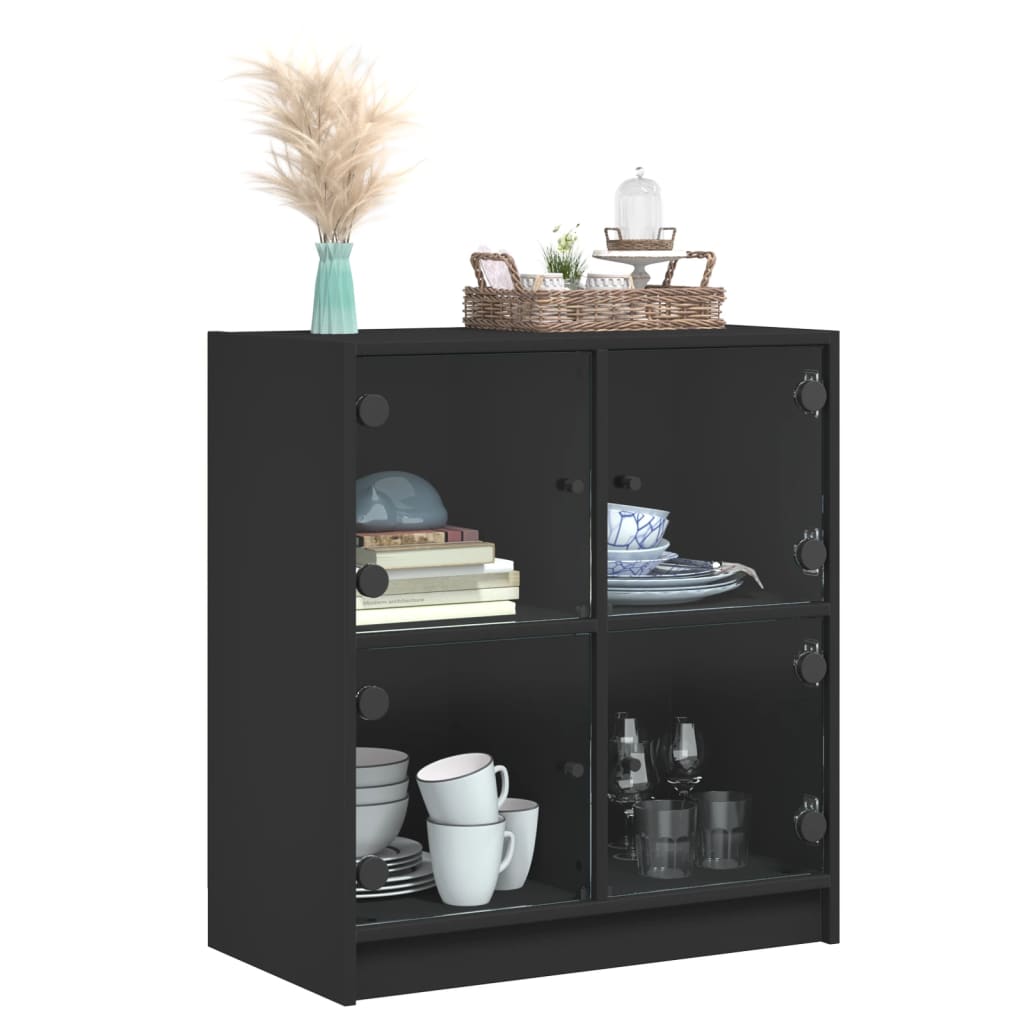 Armadio laterale con porte di vetro nero 68x37x75,5 cm