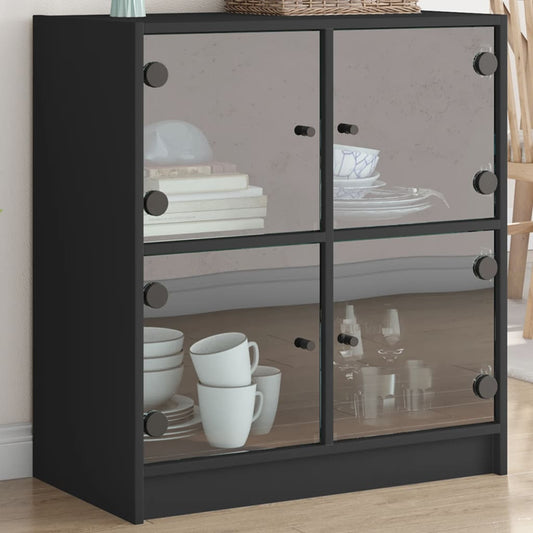 Armadio laterale con porte di vetro nero 68x37x75,5 cm