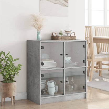 Armadio laterale con porte in vetro grigio in cemento 68x37x75,5 cm