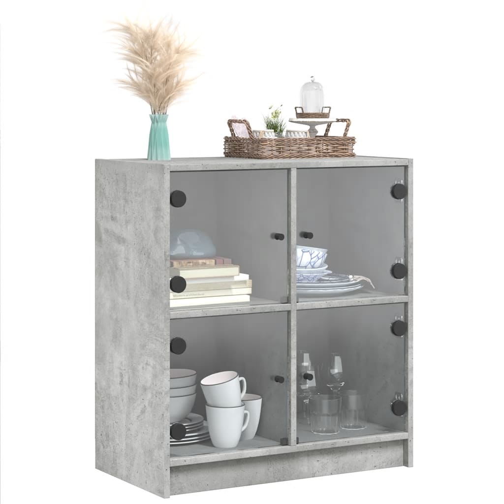 Armadio laterale con porte in vetro grigio in cemento 68x37x75,5 cm