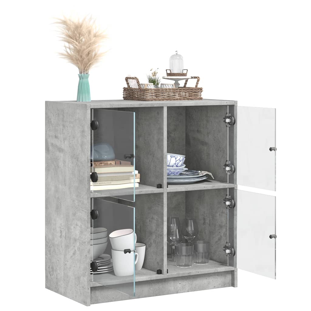 Armadio laterale con porte in vetro grigio in cemento 68x37x75,5 cm