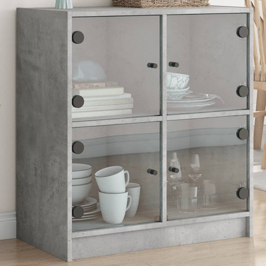 Armadio laterale con porte in vetro grigio in cemento 68x37x75,5 cm