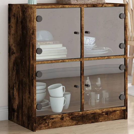 Armadio laterale con porte di vetro di quercia affumicate 68x37x75,5 cm