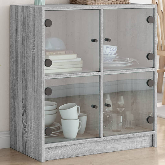 Armadio laterale con porte di vetro Sonoma grigio 68x37x75,5 cm