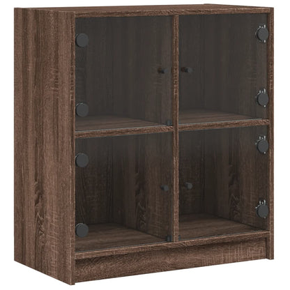 Armadio laterale con porte di vetro in rovere marrone 68x37x75,5 cm
