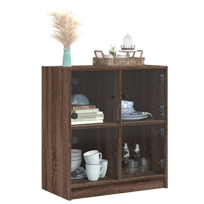 Armadio laterale con porte di vetro in rovere marrone 68x37x75,5 cm