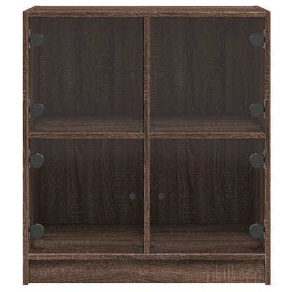 Armadio laterale con porte di vetro in rovere marrone 68x37x75,5 cm