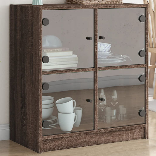 Armadio laterale con porte di vetro in rovere marrone 68x37x75,5 cm