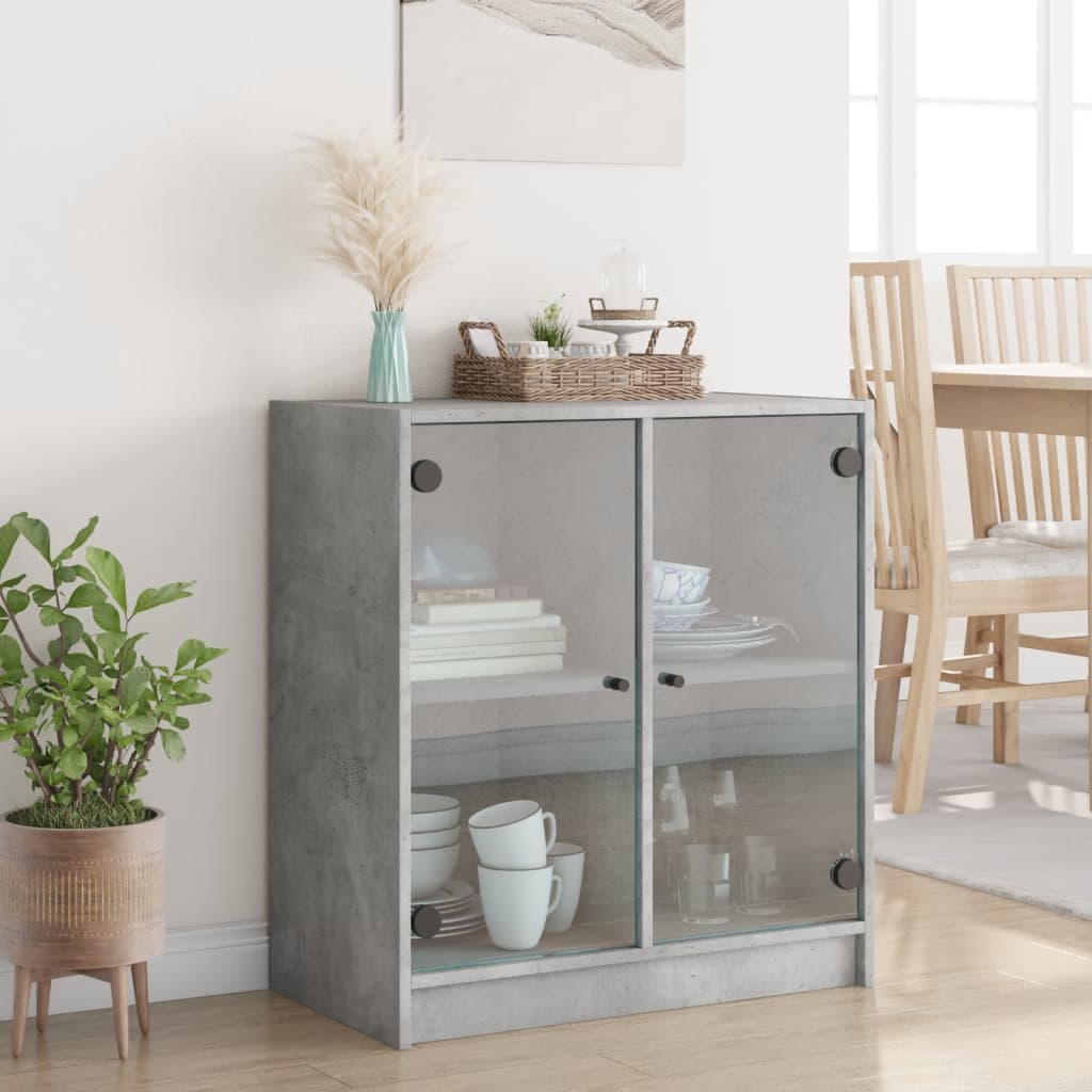 Armadio laterale con porte in vetro grigio in cemento 68x37x75,5 cm