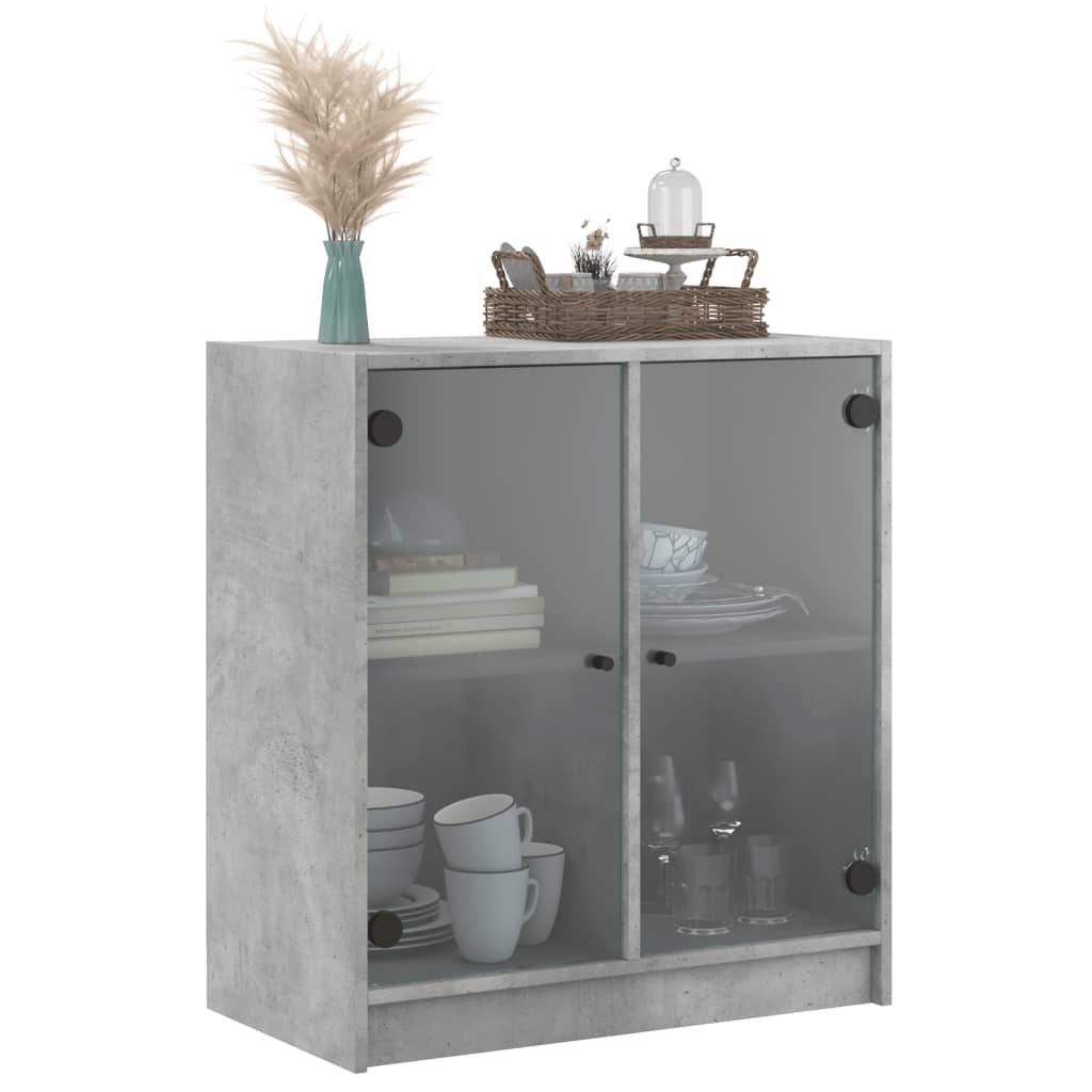Armadio laterale con porte in vetro grigio in cemento 68x37x75,5 cm