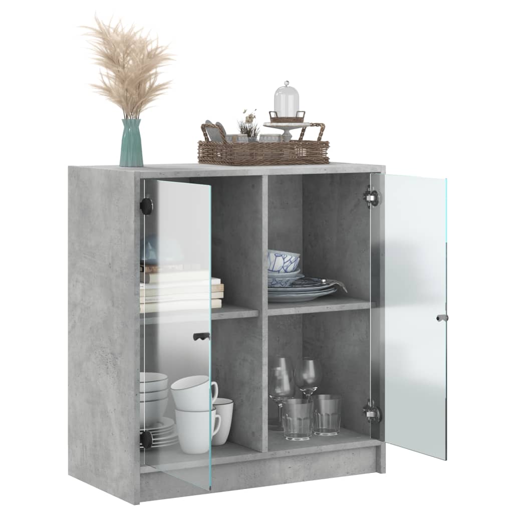Armadio laterale con porte in vetro grigio in cemento 68x37x75,5 cm
