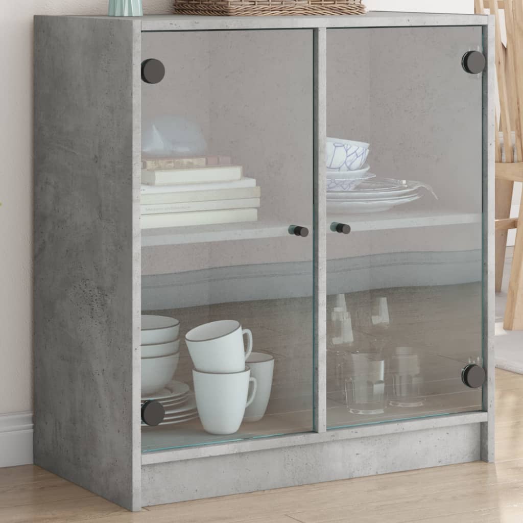 Armadio laterale con porte in vetro grigio in cemento 68x37x75,5 cm