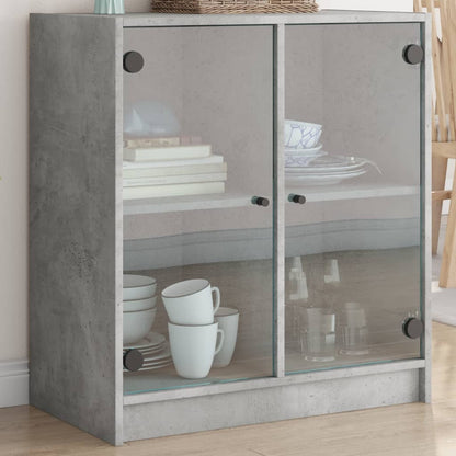 Armadio laterale con porte in vetro grigio in cemento 68x37x75,5 cm