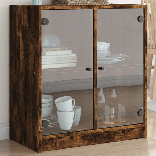 Armadio laterale con porte di vetro di quercia affumicate 68x37x75,5 cm