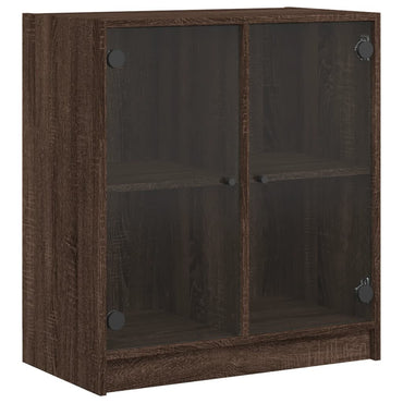 Armadio laterale con porte di vetro in rovere marrone 68x37x75,5 cm